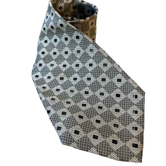 BURMA-BIBAS All Woven Gray W/ Black Geometric Design Silk Tie Made U.S.A. - Picture 1 of 6